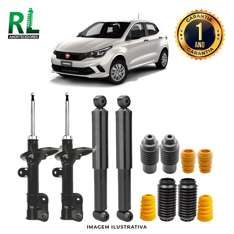 Kit Completo de Amortecedores Dianteiros e Traseiros  Argo 2017 a 2023 - Remanufaturado. Com Kits Batentes e Guarda-pó