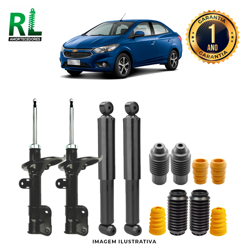 Kit Completo de Amortecedores Dianteiros e Traseiros Prisma 2013 A 2018 - Remanufaturado. Com Kits Batentes e Guarda-pó