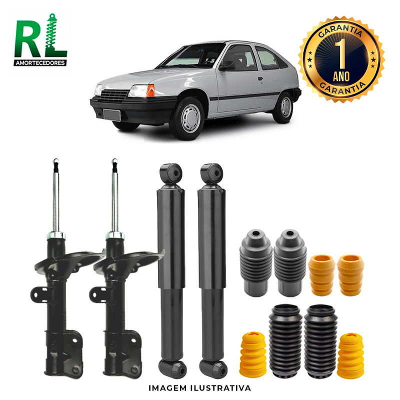 Kit Completo de Amortecedores Dianteiros e Traseiros Dianteiro Kadett 1989 A 1998 - Remanufaturado. Com Kits Batentes e Guarda-pó