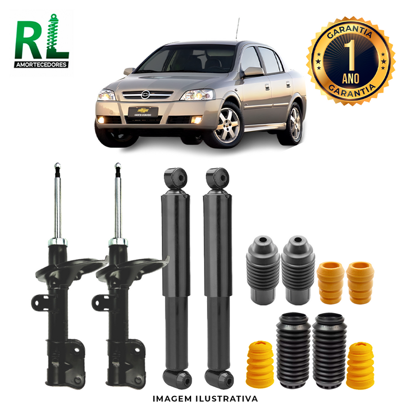 Kit Completo de Amortecedores Dianteiros e Traseiros Astra 1996 Até 2006 - Remanufaturado. Com Kits Batentes e Guarda-pó.