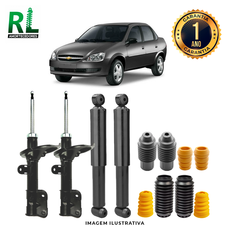 Kit Completo de Amortecedores Dianteiros e Traseiros Corsa Classic 1995 A 2016 - Remanufaturado. Com Kits Batentes e Guarda-pó
