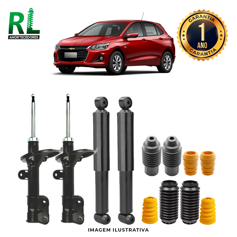 Kit Completo de Amortecedores Dianteiros e Traseiros Onix Moderno 2019 A 2023 - Remanufaturado. Com Kits Batentes e Guarda-pó