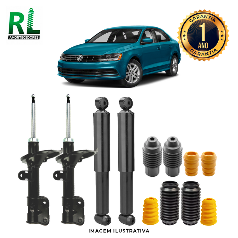 Kit Completo de Amortecedores Dianteiros e Traseiros Jetta 1990 Até 2021 - Remanufaturado. Com Kits Batentes e Guarda-pó