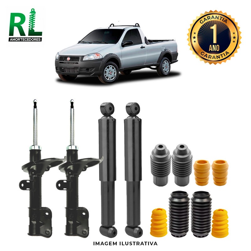 Kit Completo de Amortecedores Dianteiros e Traseiros Strada Fire 2002 a 2017 - Remanufaturado. Com Kits Batentes e Guarda-pó