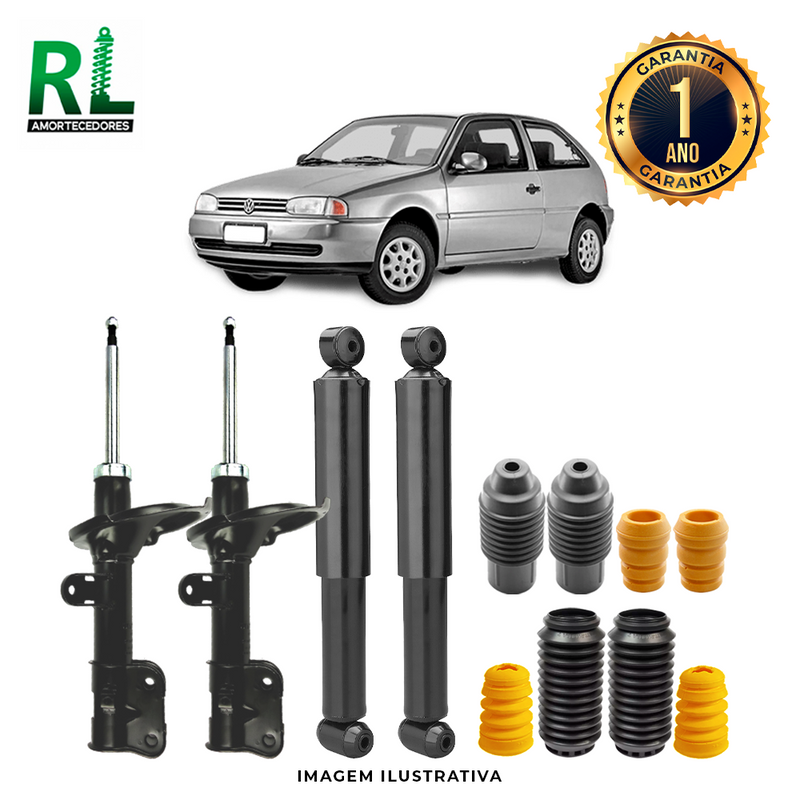 Kit Completo de Amortecedores Dianteiros e Traseiros Parati Bola 1998 a 2008 - Remanufaturado. Com Kits Batentes e Guarda-pó