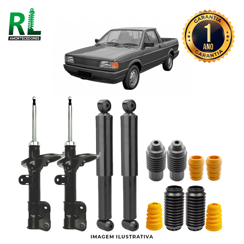 Kit Completo de Amortecedores Dianteiros e Traseiros Saveiro Antiga 1982 a 1997 - Remanufaturado. Com Kits Batentes e Guarda-pó