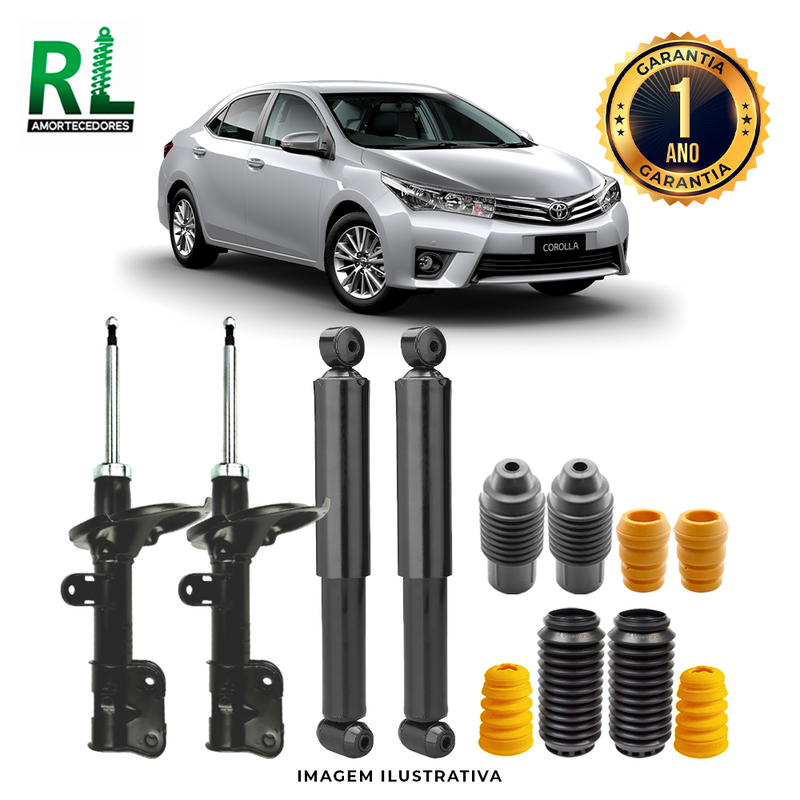 Kit Completo de Amortecedores Dianteiros e Traseiros Corolla 2009 a 2014 - Remanufaturado. Com Kits Batentes e Guarda-pó