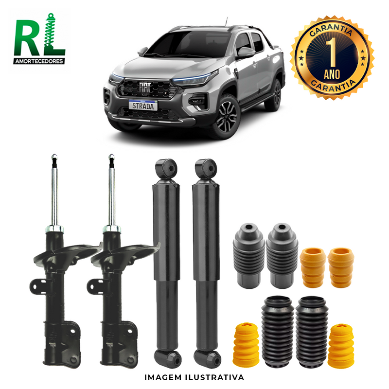 Kit Completo de Amortecedores Dianteiros e Traseiros Strada Freedom 2018 a 2021 - Remanufaturado. Com Kits Batentes e Guarda-pó
