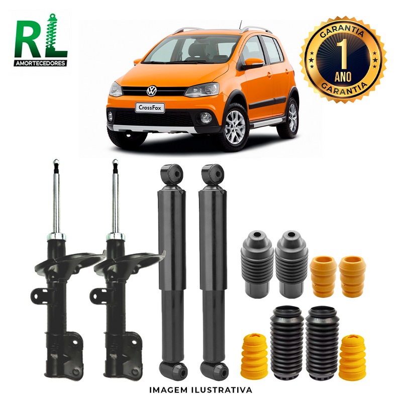 Kit Completo de Amortecedores Dianteiros e Traseiros Crossfox 2005 a 2017 - Remanufaturado. Com Kits Batentes e Guarda-pó