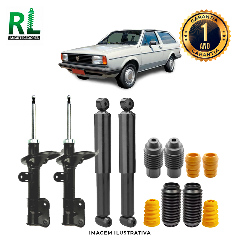 Kit Completo de Amortecedores Dianteiros e Traseiros Parati Antiga 1982 a 1997 - Remanufaturado. Com Kits Batentes e Guarda-pó