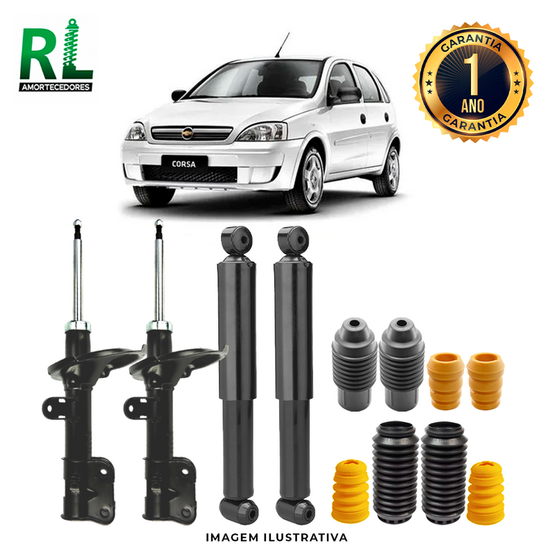 Kit Completo de Amortecedores Dianteiros e Traseiros Corsa Joy Moderno 2006 A 2014 - Remanufaturado. Com Kits Batentes e Guarda-pó