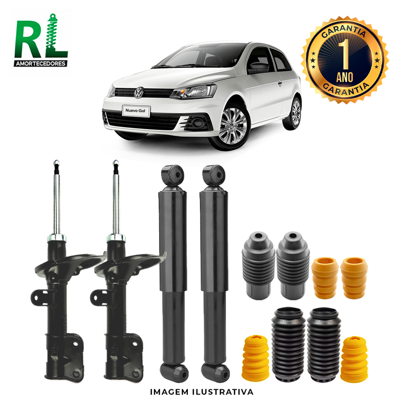 Kit Completo de Amortecedores Dianteiros e Traseiros Gol G5 e G6 2008 a 2016 - Remanufaturado. Com Kits Batentes e Guarda-pó