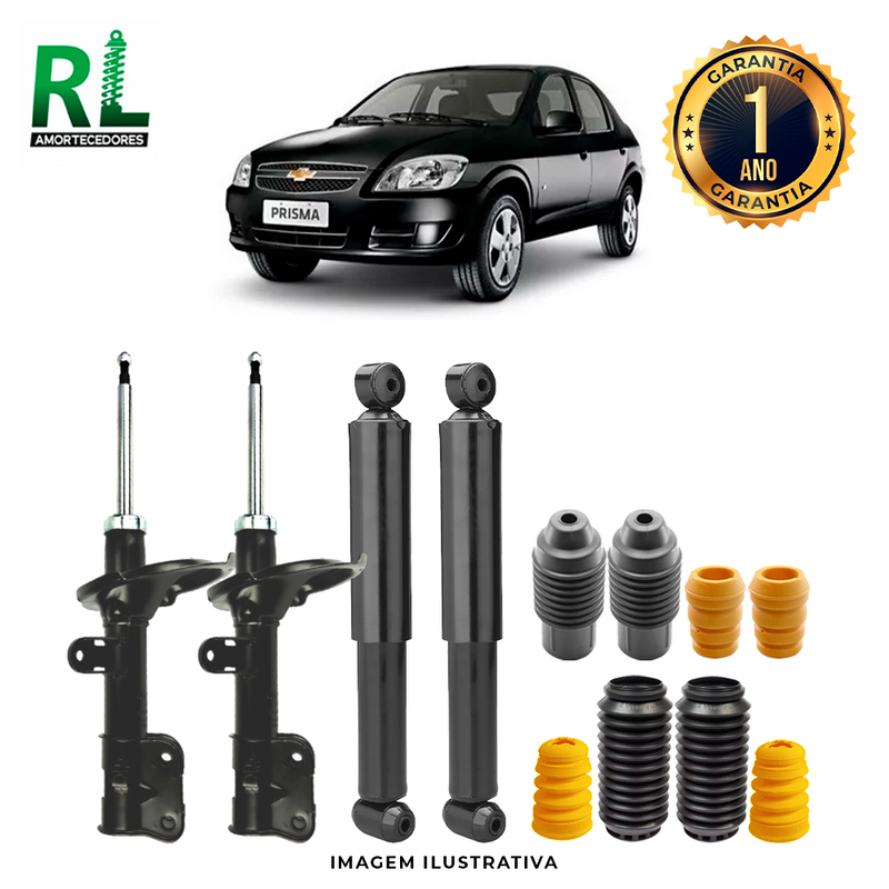 Kit Completo de Amortecedores Dianteiros e Traseiros Prisma 2006 A 2012 - Remanufaturado. Com Kits Batentes e Guarda-pó