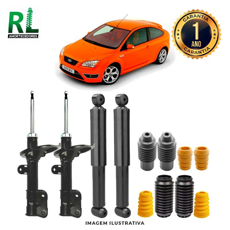 Kit Completo de Amortecedores Dianteiros e Traseiros Focus 2001 a 2008 - Remanufaturado. Com Kits Batentes e Guarda-pó