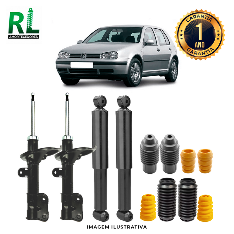 Kit Completo de Amortecedores Dianteiros e Traseiros Golf Antigo até 1998 - Remanufaturado. Com Kits Batentes e Guarda-pó