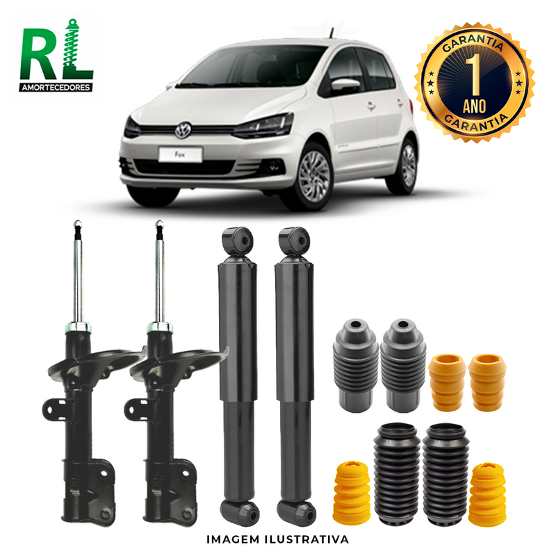 Kit Completo de Amortecedores Dianteiros e Traseiros Fox 2003 a 2015 - Remanufaturado. Com Kits Batentes e Guarda-pó