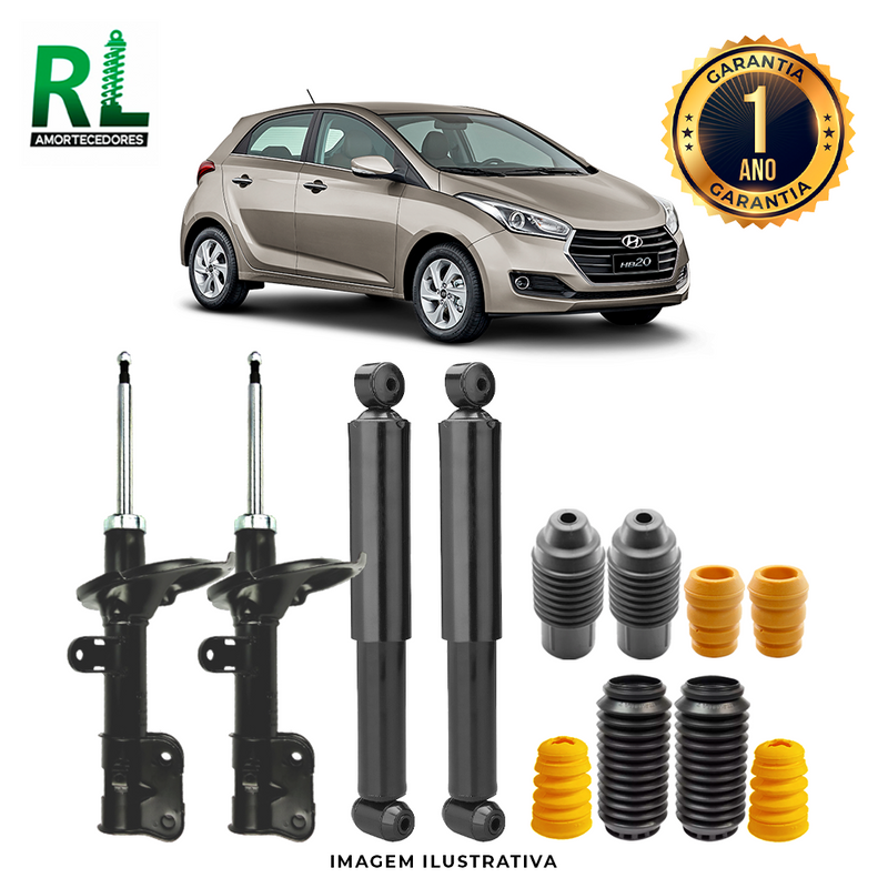 Kit Completo de Amortecedores Dianteiros e Traseiros HB20 2012 A 2019 - Remanufaturado. Com Kits Batentes e Guarda-pó
