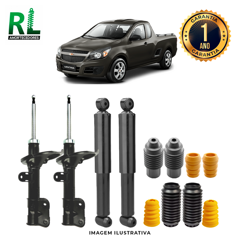 Kit Completo de Amortecedores Dianteiros e Traseiros Montana 2003 A 2010 - Remanufaturado. Com Kits Batentes e Guarda-pó