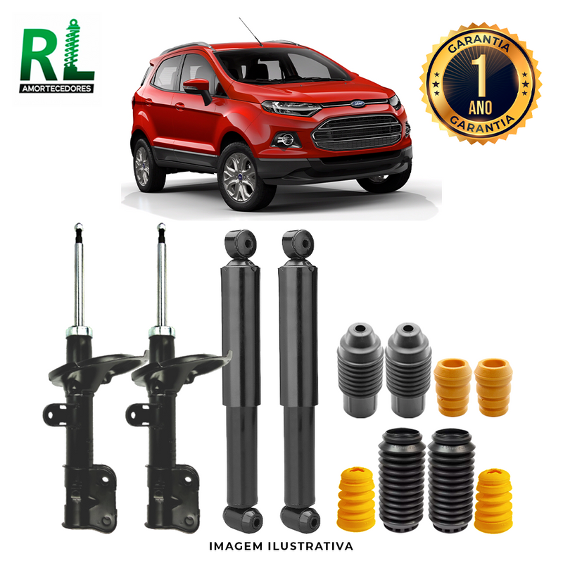 Kit Completo de Amortecedores Dianteiros e Traseiros Ecoesport 2013 a 2021 - Remanufaturado. Com Kits Batentes e Guarda-pó