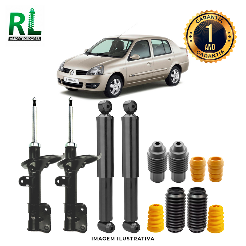 Kit Completo de Amortecedores Dianteiros e Traseiros Clio Pé Inclinado 2011 a 2012 - Remanufaturado. Com Kits Batentes e Guarda-pó