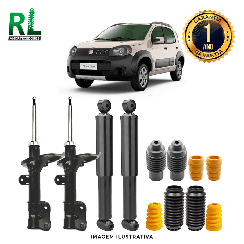 Kit Completo de Amortecedores Dianteiros e Traseiros Uno Way 2014 a 2021 - Remanufaturado. Com Kits Batentes e Guarda-pó