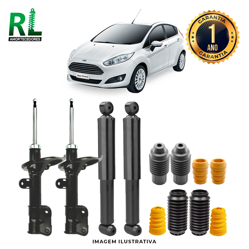 Kit Completo de Amortecedores Dianteiros e Traseiros New Fiesta - Remanufaturado. Com Kits Batentes e Guarda-pó