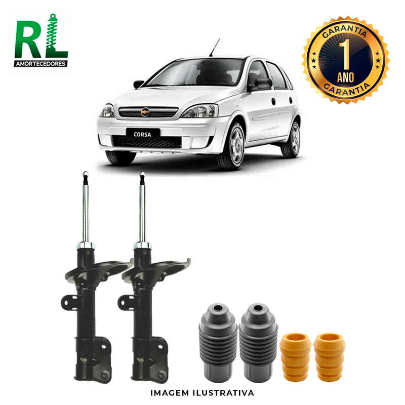 Amortecedores Dianteiros Corsa Joy Moderno 2006 A 2014, com kits de Batente e Guarda-pó, - Remanufaturado
