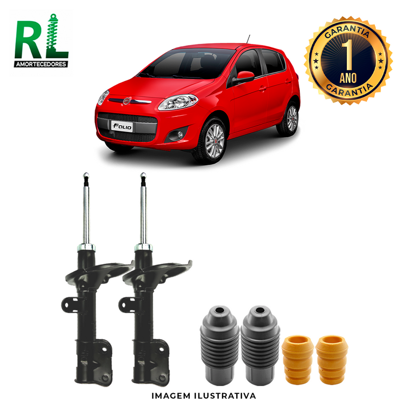 Amortecedores Dianteiros Palio Fire 2001 a 2017, com kits de Batente e Guarda-pó, - Remanufaturado