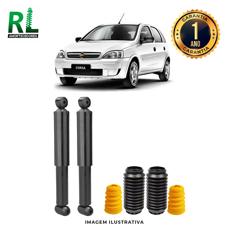 Amortecedores Traseiros Corsa Joy Moderno 2006 A 2014, com kits de Batente e Guarda-pó, Remanufaturado