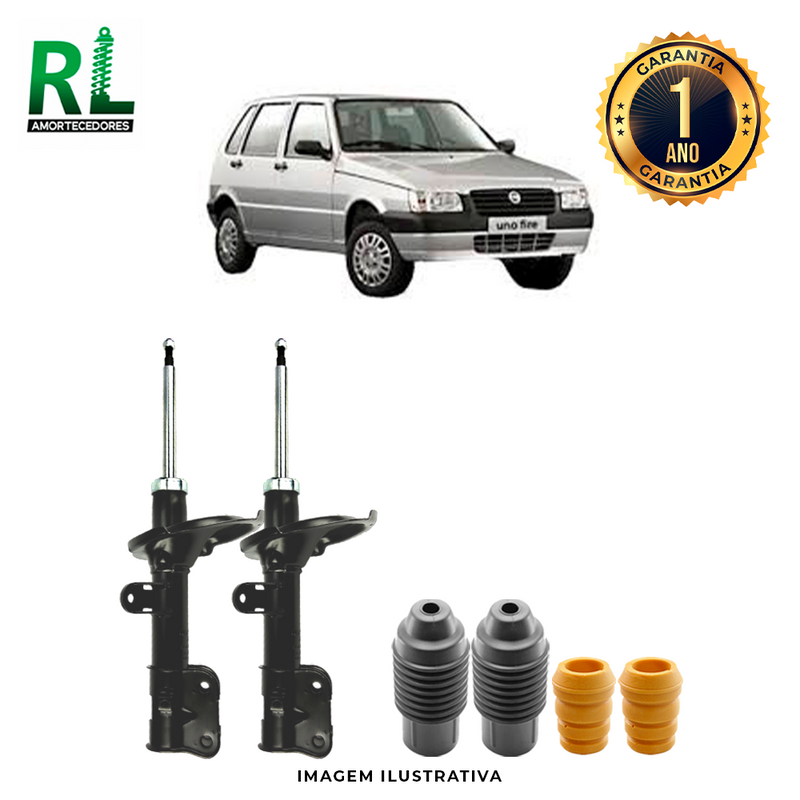 Amortecedores Dianteiros Uno Fire 1995 a 2008, com kits de Batente e Guarda-pó, - Remanufaturado