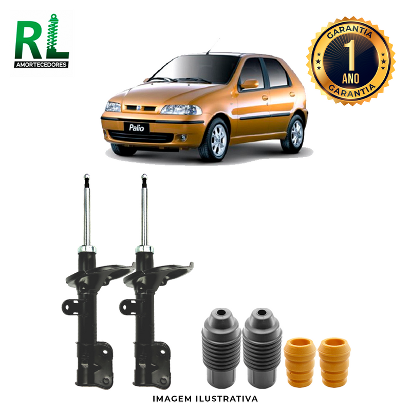 Amortecedores Dianteiros Palio 1996 a 2000, com kits de Batente e Guarda-pó, - Remanufaturado