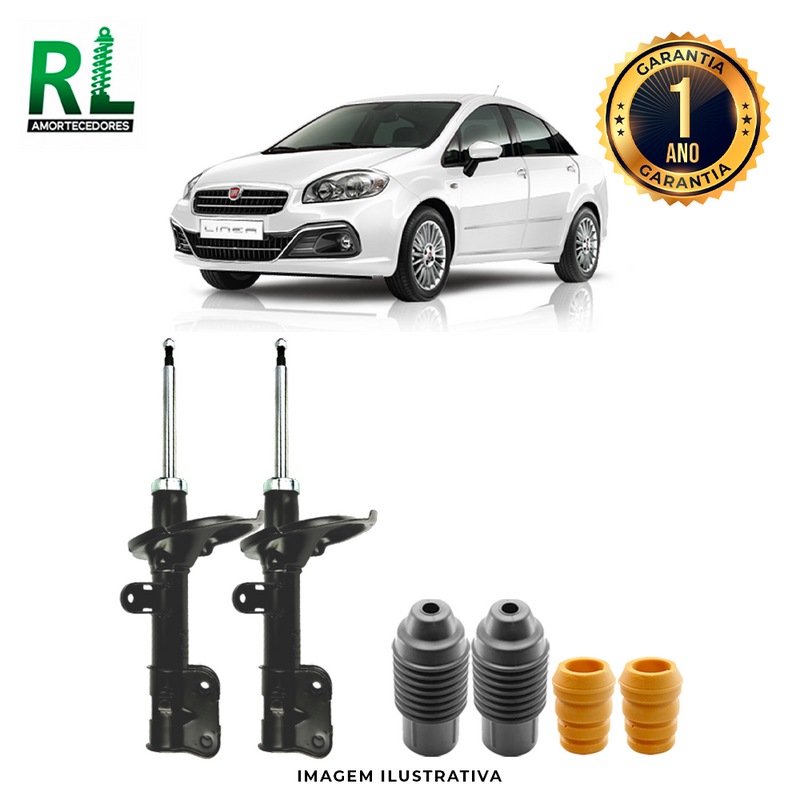 Amortecedores Dianteiros Linea 2009 a 2017, com kits de Batente e Guarda-pó, - Remanufaturado