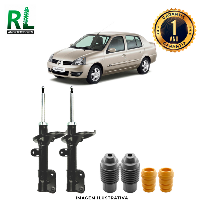 Amortecedores Dianteiros Clio Pé Inclinado 2011 a 2012, com kits de Batente e Guarda-pó, - Remanufaturado