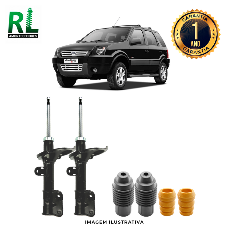Amortecedores Dianteiros Ecoesport 2003 a 2012, com kits de Batente e Guarda-pó, - Remanufaturado