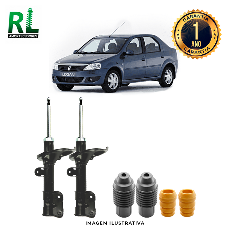 Amortecedores Dianteiros Logan 2007 a 2013, com kits de Batente e Guarda-pó, - Remanufaturado
