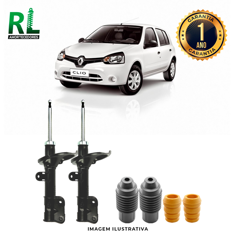Amortecedores Dianteiros Clio Pé Inclinado 2013 a 2016, com kits de Batente e Guarda-pó, - Remanufaturado