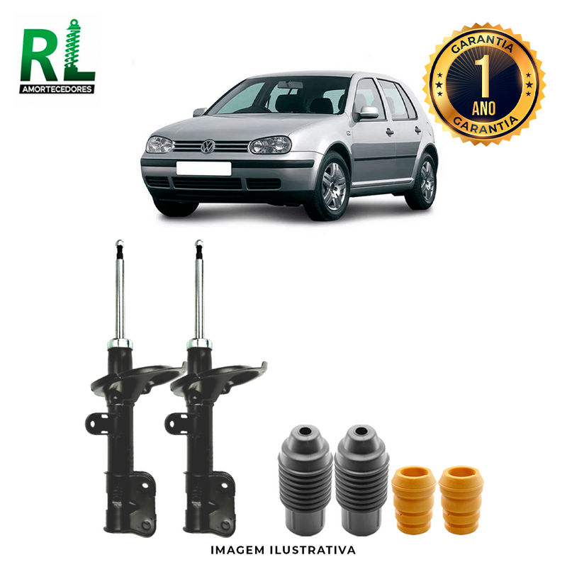 Amortecedores Dianteiros Golf Antigo até 1998, com kits de Batente e Guarda-pó, - Remanufaturado