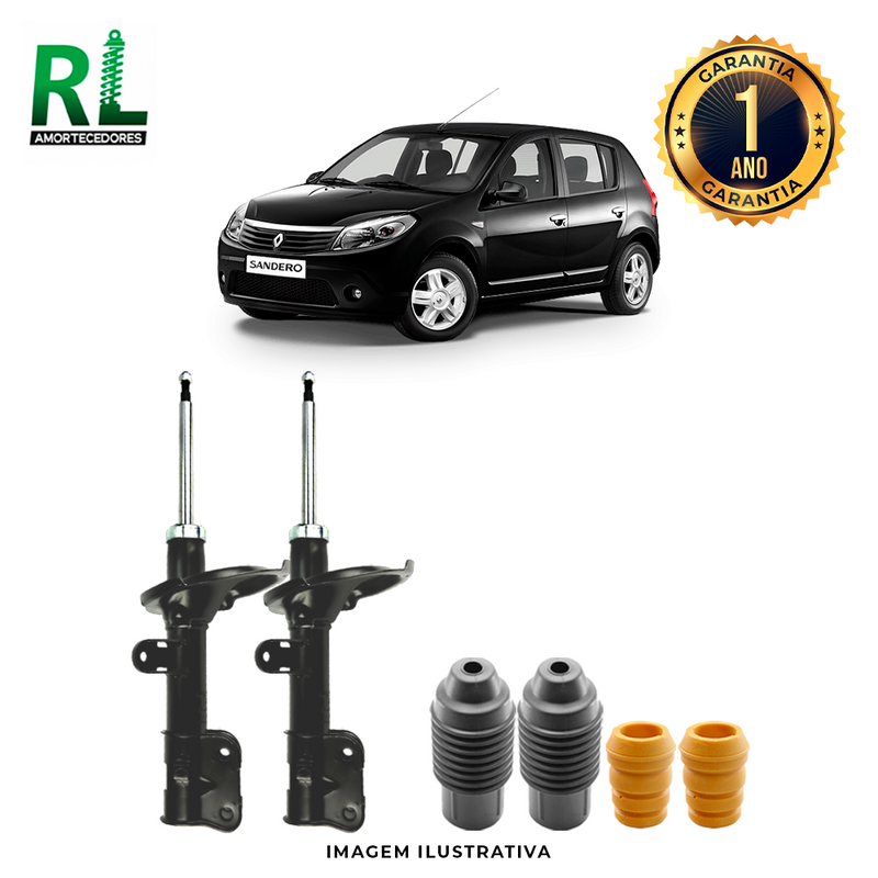 Amortecedores Dianteiros Sandero 2011 a 2012, com kits de Batente e Guarda-pó, - Remanufaturado