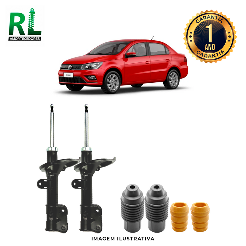 Amortecedores Dianteiros Voyage Moderno 2008 a 2023, com kits de Batente e Guarda-pó, - Remanufaturado
