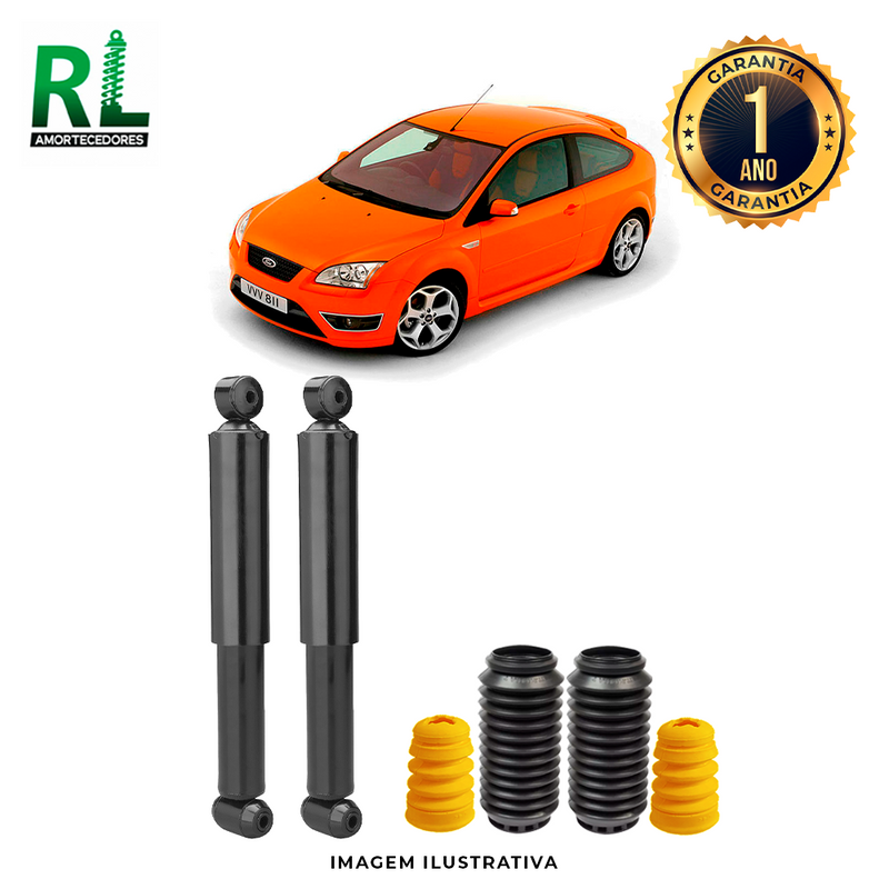 Amortecedores Traseiros Focus 2001 a 2008, com kits de Batente e Guarda-pó, Remanufaturado