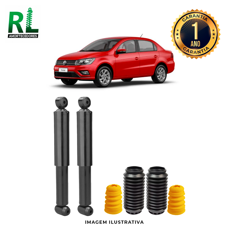 Amortecedores Traseiros Voyage Moderno 2008 a 2023, com kits de Batente e Guarda-pó, Remanufaturado
