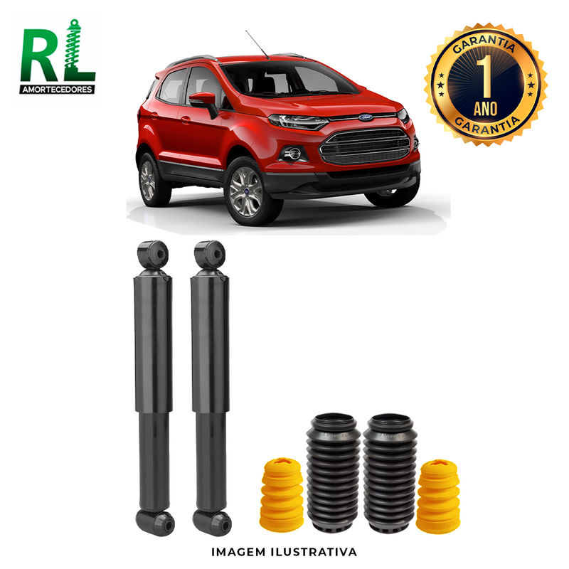 Amortecedores Traseiros Ecoesport 2013 a 2021, com kits de Batente e Guarda-pó, Remanufaturado