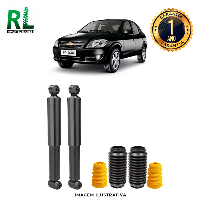 Amortecedores Traseiros Prisma 2006 A 2012, com kits de Batente e Guarda-pó, Remanufaturado