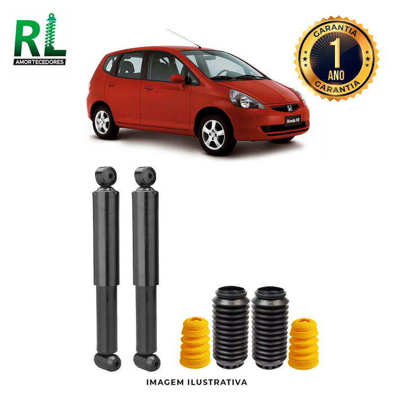Amortecedores Traseiros Honda Fit  2003 a 2008, com kits de Batente e Guarda-pó, Remanufaturado