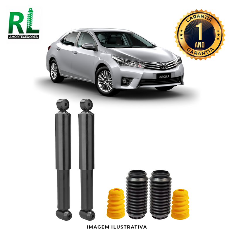 Amortecedores Traseiros Corolla 2009 a 2014, com kits de Batente e Guarda-pó, Remanufaturado