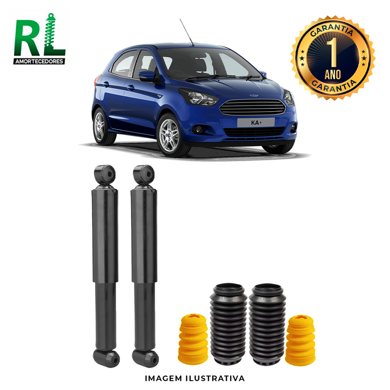 Amortecedores Traseiros Novo Ford Ka, com kits de Batente e Guarda-pó, Remanufaturado