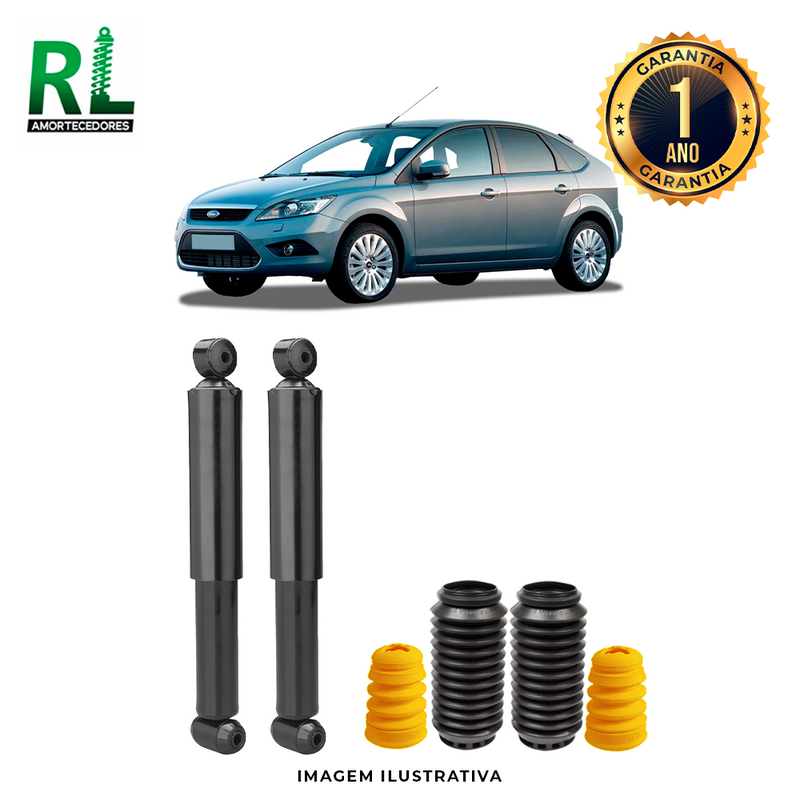 Amortecedores Traseiros Focus 2009 a 2013, com kits de Batente e Guarda-pó, Remanufaturado