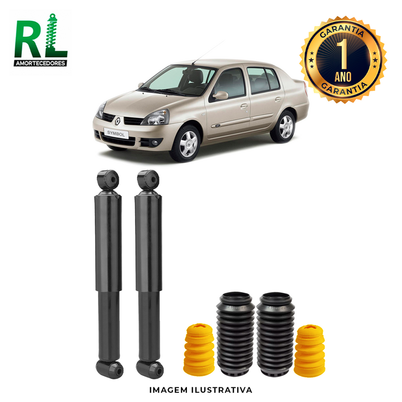 Amortecedores Traseiros Clio Pé Inclinado 2011 a 2012, com kits de Batente e Guarda-pó, Remanufaturado
