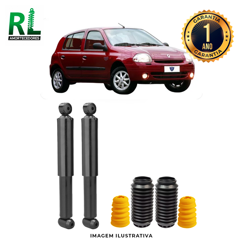 Amortecedores Traseiros Clio 2000 a 2011, com kits de Batente e Guarda-pó, Remanufaturado